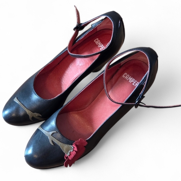 Camper Women's Leather Mary Jane Flower Print Feminine Preppy Shoes Black Sz 36 - Picture 4 of 14